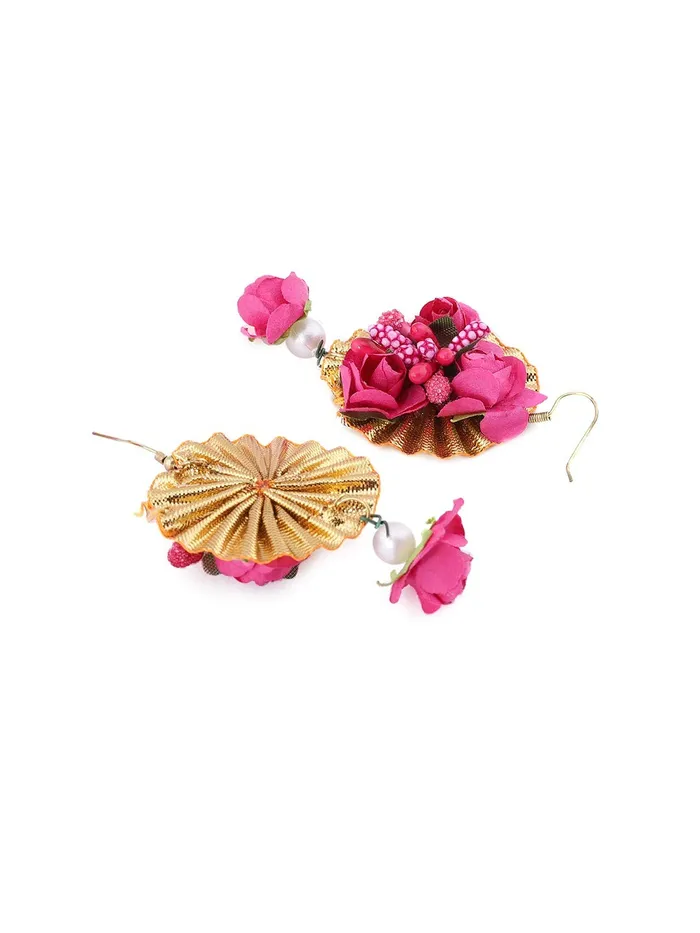 Yellow Chimes Dark Pink Flower Jewellery Set for Haldi Baby Shower Mehandi Godbharai Bahubali Paper Aritificial Jewelley Set for Women and Girls Yellow Chimes Necklaces