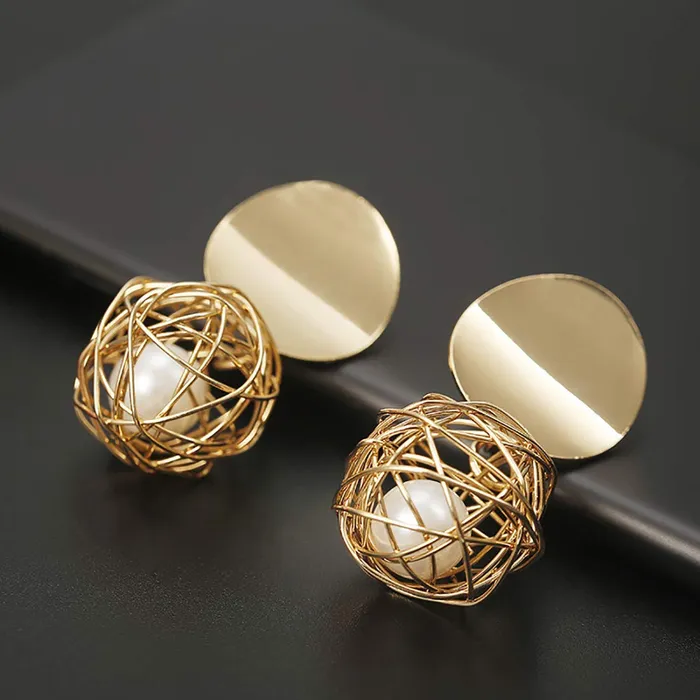 Yellow Chimes Drop Earrings for Women 3 Pairs Combo Golden Earrings Geometric Shapes Gold Plated Hoop Earrings for Women and Girls Yellow Chimes Earrings