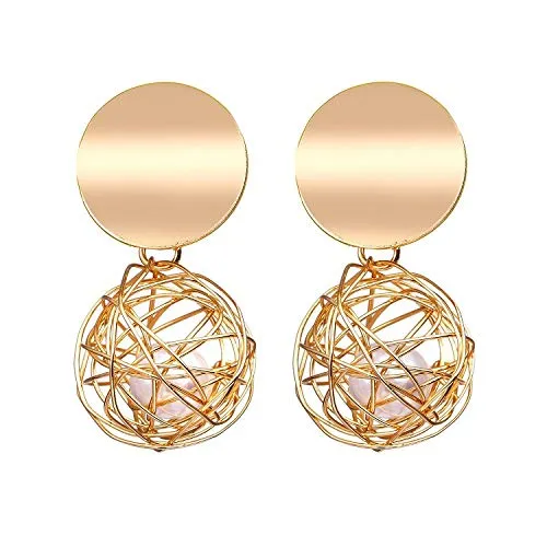 Yellow Chimes Drop Earrings for Women 3 Pairs Combo Golden Earrings Geometric Shapes Gold Plated Hoop Earrings for Women and Girls Yellow Chimes Earrings
