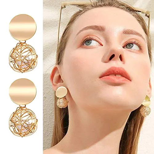 Yellow Chimes Drop Earrings for Women 3 Pairs Combo Golden Earrings Geometric Shapes Gold Plated Hoop Earrings for Women and Girls Yellow Chimes Earrings