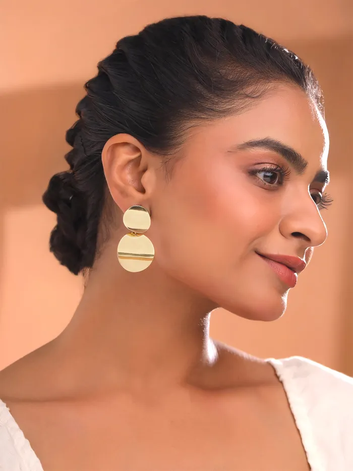 Yellow Chimes Drop Earrings for Women Gold Plated Earrings Geometric Round Dual Circle Drop Earrings For Women and Girls Yellow Chimes Earrings