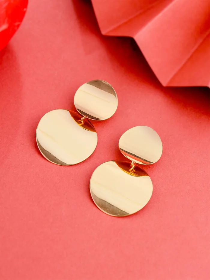 Yellow Chimes Drop Earrings for Women Gold Plated Earrings Geometric Round Dual Circle Drop Earrings For Women and Girls Yellow Chimes Earrings