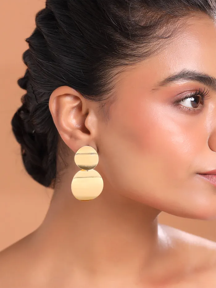 Yellow Chimes Drop Earrings for Women Gold Plated Earrings Geometric Round Dual Circle Drop Earrings For Women and Girls Yellow Chimes Earrings