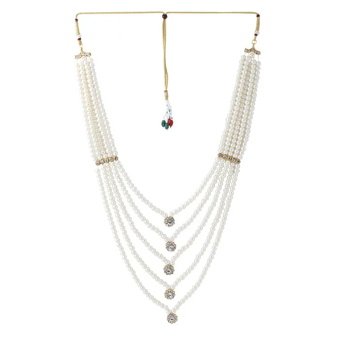 Yellow Chimes Dulahmala For Mens White Beads Pearl Necklace Jewellery for Groom Dulha Moti Mal Haar For Men Sherwani Necklace Yellow Chimes Earrings