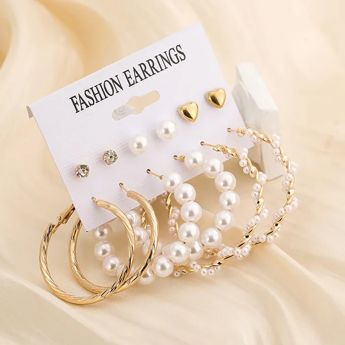 Yellow Chimes Earrings for Women and Girls Fashion White Pearl Hoops Set Gold Plated Combo of 12 Pairs Stud Hoop Earring Set Birthday Gift for girls and women Anniversary Gift for Wife Yellow Chimes Earrings