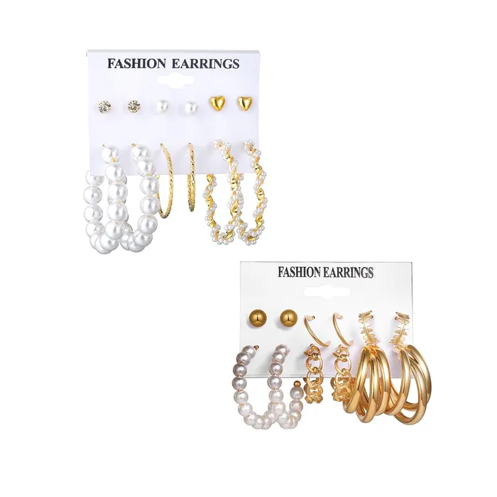Yellow Chimes Earrings for Women and Girls Fashion White Pearl Hoops Set Gold Plated Combo of 12 Pairs Stud Hoop Earring Set Birthday Gift for girls and women Anniversary Gift for Wife Yellow Chimes Earrings