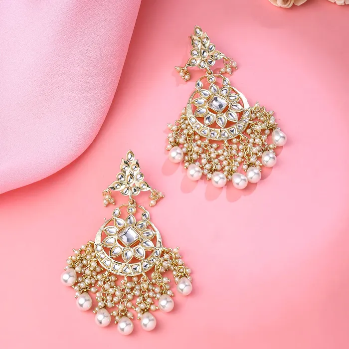 Yellow Chimes Earrings for Women and Girls Kundans Chandbali Gold Plated Kundan Studded Beads Drop Chandbali Earrings Birthday Gift for girls and women Anniversary Gift for Wife Yellow Chimes Necklaces