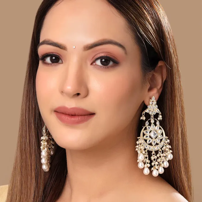 Yellow Chimes Earrings for Women and Girls Kundans Chandbali Gold Plated Kundan Studded Beads Drop Chandbali Earrings Birthday Gift for girls and women Anniversary Gift for Wife Yellow Chimes Necklaces
