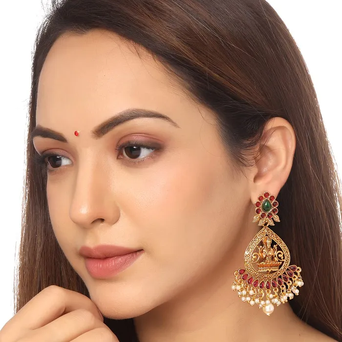 Yellow Chimes Earrings for Women and Girls Traditional Chandbali Earrings Gold Plated Beads Drop Temple Earrings Birthday Gift for girls and women Anniversary Gift for Wife Style 4 Yellow Chimes Necklaces