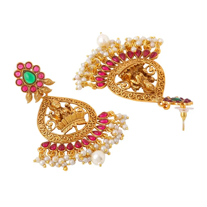 Yellow Chimes Earrings for Women and Girls Traditional Chandbali Earrings Gold Plated Beads Drop Temple Earrings Birthday Gift for girls and women Anniversary Gift for Wife Style 4 Yellow Chimes Necklaces