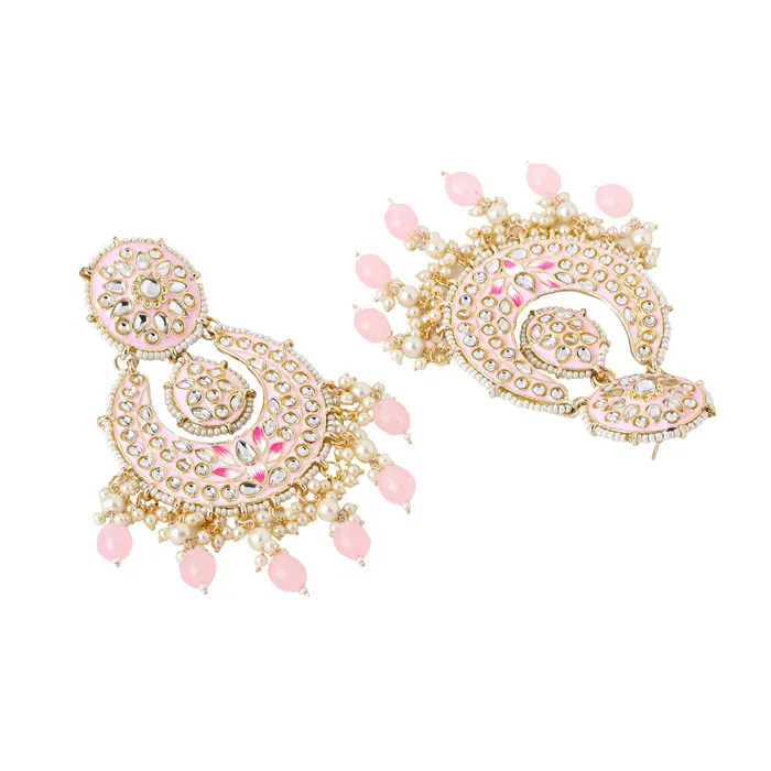 Yellow Chimes Earrings for Women and Girls Traditional Meenakari Chandbali Gold Toned Pink Meenakari Chandbali Earrings Birthday Gift for girls and women Anniversary Gift for Wife Yellow Chimes Earrings