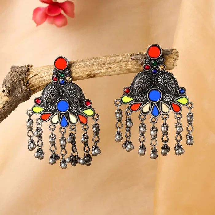 Yellow Chimes Earrings for Women and Girls Traditional Silver Oxidised Danglers German Silver Peacock Designed Dangler EarringsBirthday Gift For girls and women Anniversary Gift for Wife Yellow Chimes Earrings