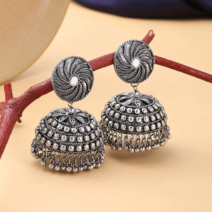 Yellow Chimes Earrings for Women and Girls Traditional Silver Oxidised Jhumka Earrings German Silver Big Jhumki Earrings Birthday Gift For girls and women Anniversary Gift for Wife Yellow Chimes Earrings
