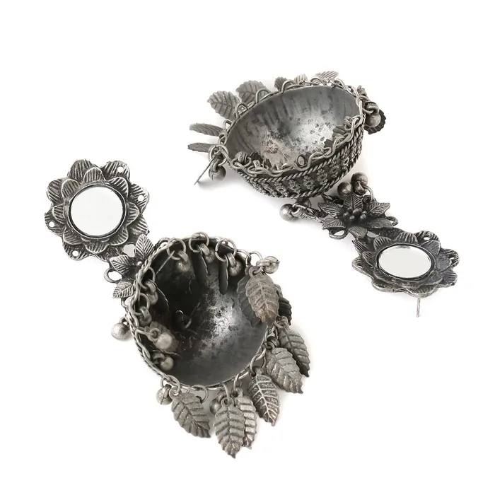Yellow Chimes Earrings for Women and Girls Traditional Silver Oxidised Jhumka Earrings German Silver Floral Big Jhumki Earrings Birthday Gift For girls and women Anniversary Gift for Wife Yellow Chimes Necklaces