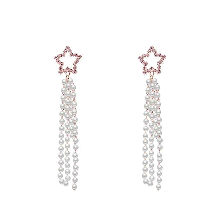 Yellow Chimes Earrings For Women Gold Tone Crystal Star Shape Long Chain Tassel Dangler Earrings For Women and Girls Yellow Chimes Necklaces