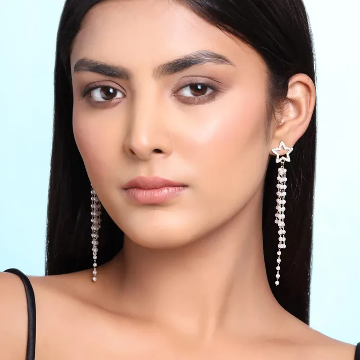 Yellow Chimes Earrings For Women Gold Tone Crystal Star Shape Long Chain Tassel Dangler Earrings For Women and Girls Yellow Chimes Necklaces