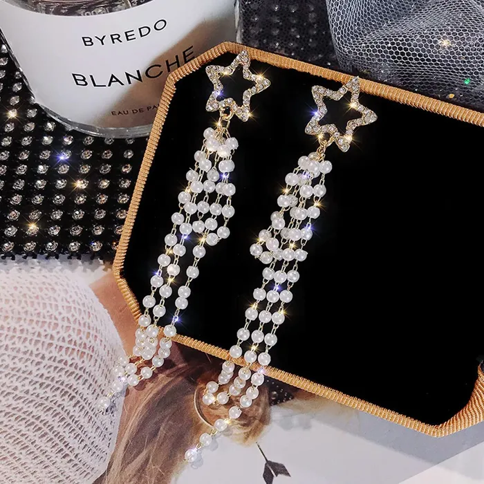 Yellow Chimes Earrings For Women Gold Tone Crystal Star Shape Long Chain Tassel Dangler Earrings For Women and Girls Yellow Chimes Necklaces