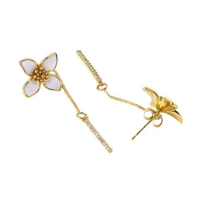 Yellow Chimes Earrings For Women Gold Tone White Color Floral Stud Back Chain Drop Dangler Earrings For Women and Girls Yellow Chimes Earrings
