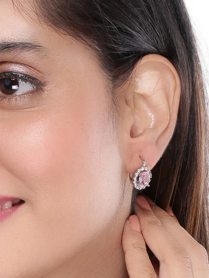 Yellow Chimes Earrings Kairangi Clip On Earrings for Women Pink Crystal Silver Plated Clip On Stud Earrings for Women and Girls