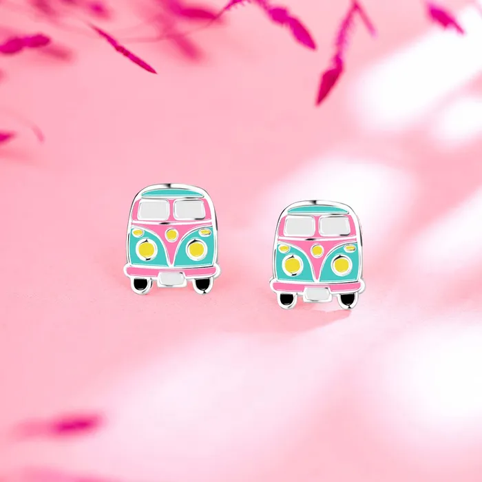 Yellow Chimes Earrings Raajsi by Yellow Chimes 925 Sterling Silver Stud Earring for Girls Kids Melbees Kids Collection Bus Designed Birthday Gift for Girls Kids With Certificate of Authenticity 6 Month Warranty