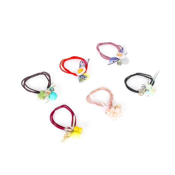 Yellow Chimes Earrings Yellow Chimes 6 Pcs Rubber Bands High Elsticity Charm Ponytail Holders Hair Accessories Pack of 6 MultiColor Medium YCHARBGL011MC