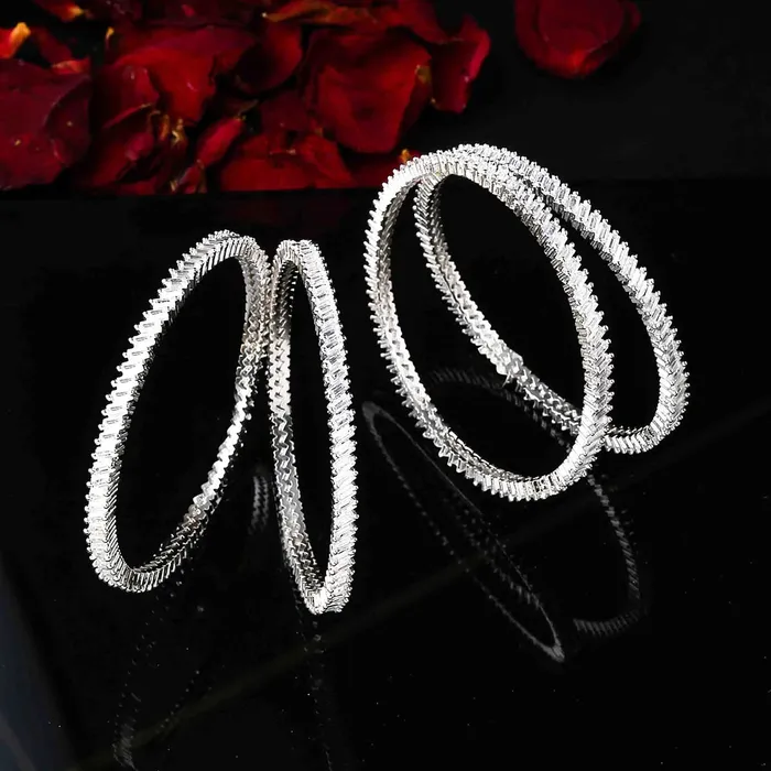 Yellow Chimes Earrings Yellow Chimes Bangles for Women Girls Traditional American Diamond Bangles for women Silver Tone White AD Stone Bangles for girls Birthday Gift For girls women Anniversary Gift for Wife
