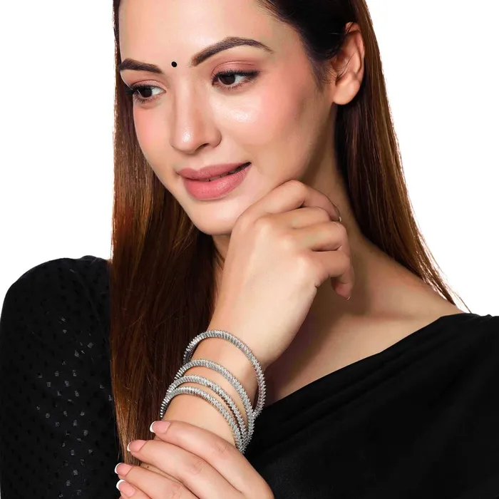 Yellow Chimes Earrings Yellow Chimes Bangles for Women Girls Traditional American Diamond Bangles for women Silver Tone White AD Stone Bangles for girls Birthday Gift For girls women Anniversary Gift for Wife