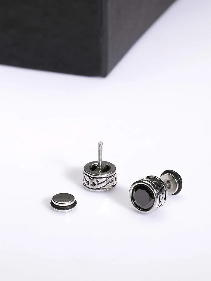 Yellow Chimes Earrings Yellow Chimes Black Crystal Sides Craft 316L Stainless Steel Earrings for Men and Women