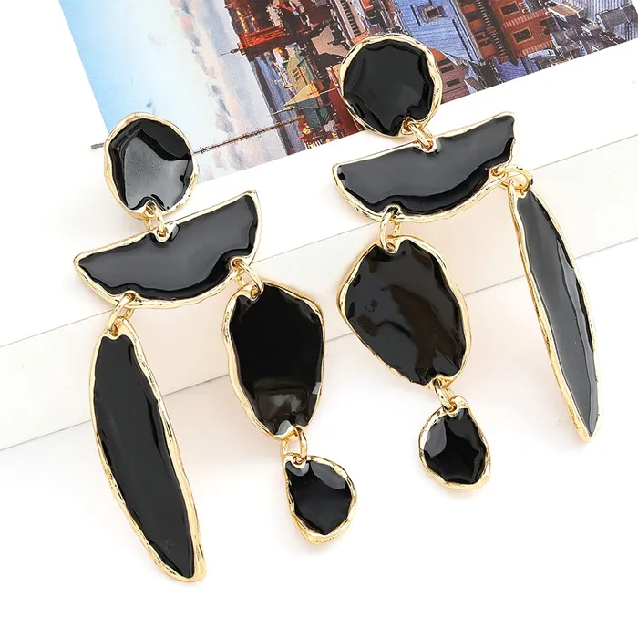 Yellow Chimes Earrings Yellow Chimes Black Earrings for Women Gold Plated Geometric Shape Danglers Earrings for Women and Girls