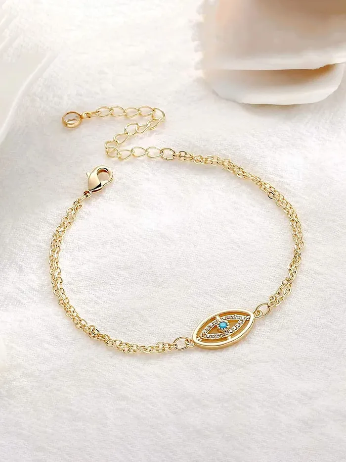 Yellow Chimes Earrings Yellow Chimes Bracelet For Women Multilayered Gold Toned Evil Eye Studded Adjustable Bracelet For Women and Girls