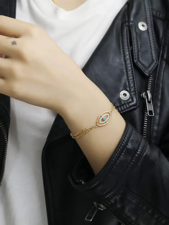 Yellow Chimes Earrings Yellow Chimes Bracelet For Women Multilayered Gold Toned Evil Eye Studded Adjustable Bracelet For Women and Girls