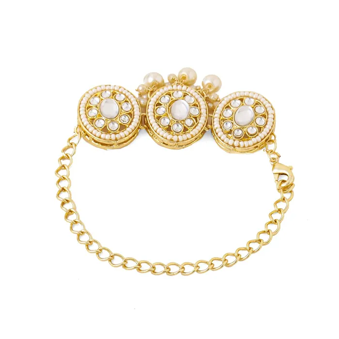 Yellow Chimes Earrings Yellow Chimes Bracelet Ring and Maangtikka Set for Women and Girls Gold Plated Kundan and Beads Studded Jewellery Set for Women and Girls