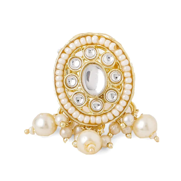 Yellow Chimes Earrings Yellow Chimes Bracelet Ring and Maangtikka Set for Women and Girls Gold Plated Kundan and Beads Studded Jewellery Set for Women and Girls