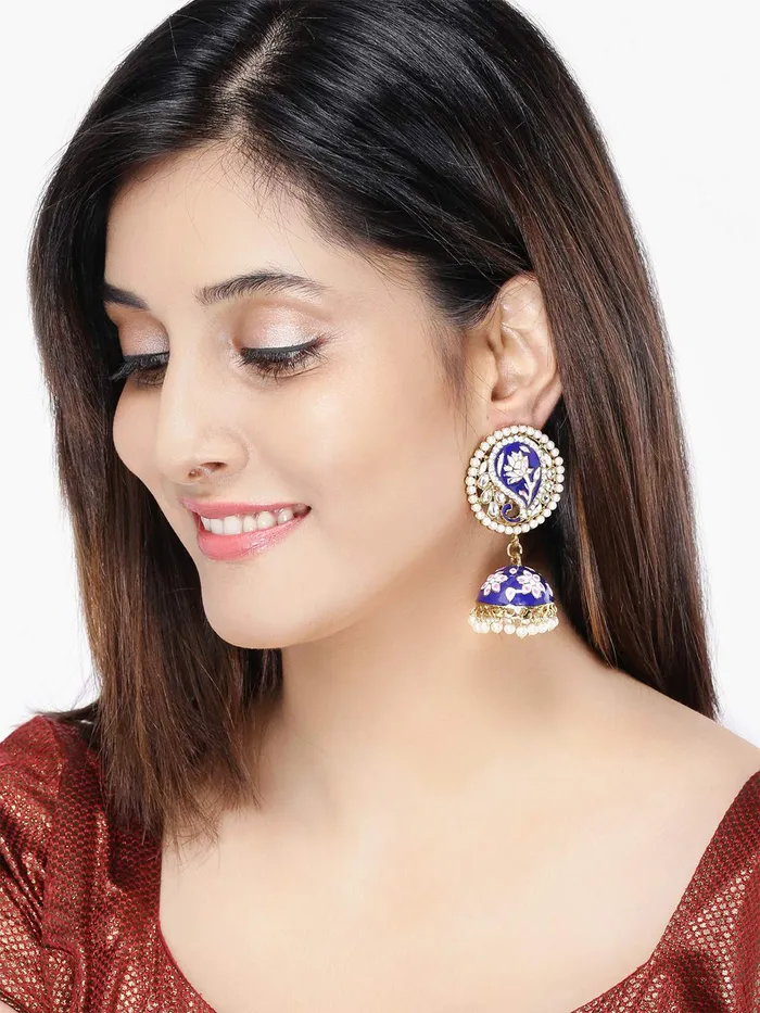 Yellow Chimes Earrings Yellow Chimes Celebrity Choice Meenakari Handcrafted Stylish 18k Gold Plated Studded Kundan Designer Meenakari Traditional JhumkaJhumki Earrings for Women and Girls