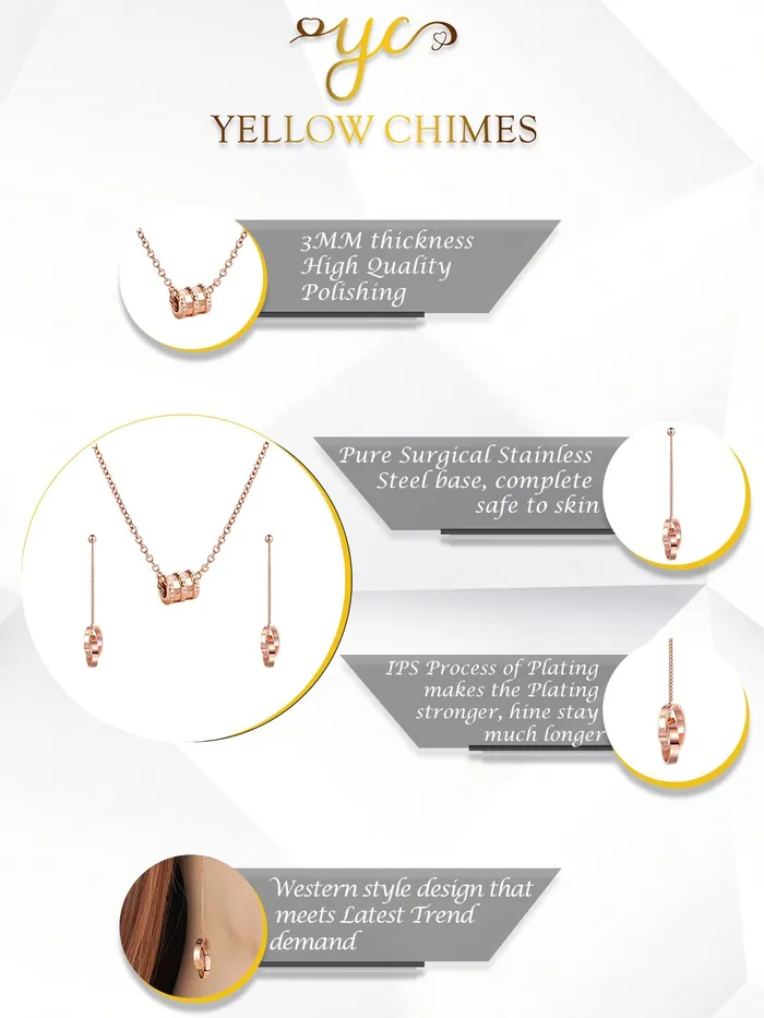 Yellow Chimes Earrings Yellow Chimes Chain Necklace With Threader Earrings Set Style13