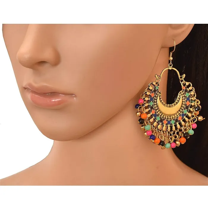 Yellow Chimes Earrings Yellow Chimes Chandbali Earrings for Women Silver Oxidised 5 Pairs Combo Afghani Style Traditional Chand Bali Earrings Women and Girls