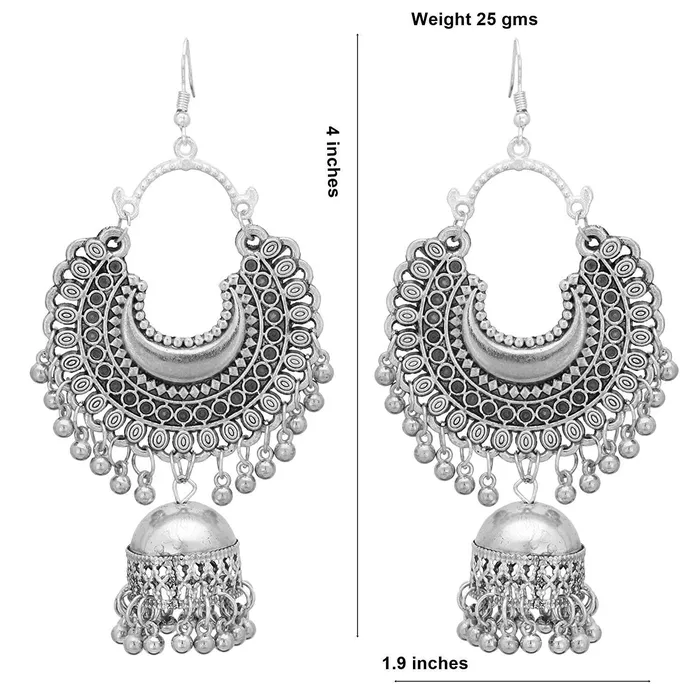 Yellow Chimes Earrings Yellow Chimes Chandbali Earrings for Women Silver Oxidised 5 Pairs Combo Afghani Style Traditional Chand Bali Earrings Women and Girls