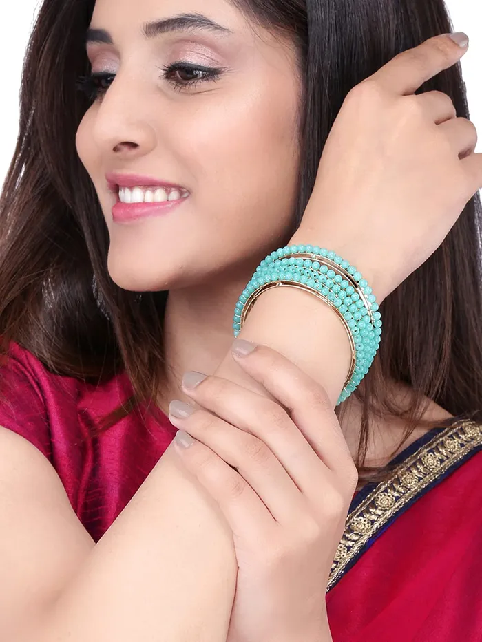 Yellow Chimes Earrings Yellow Chimes Classic Design Handcrafted Beads Studded Gold Plated 4 Pcs Green Beaded Bangles Set For Women Girls 28