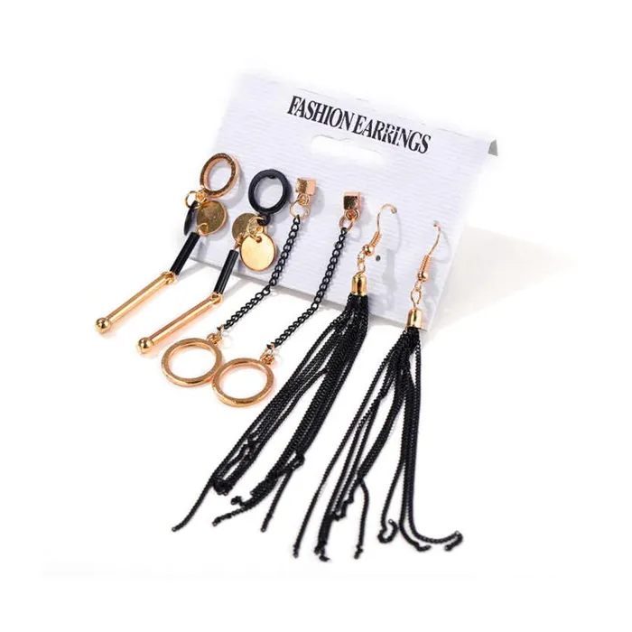 Yellow Chimes Earrings Yellow Chimes Combo Danglers Earrings for Women 4 Pairs Gold Plated Black Chain Long Dangler Earrings Set for Women and Girls
