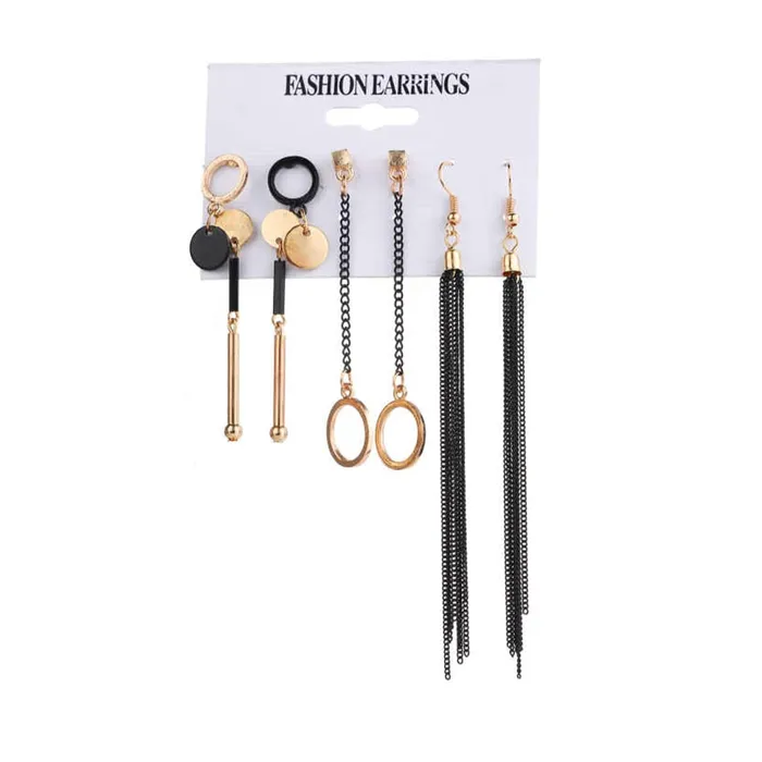 Yellow Chimes Earrings Yellow Chimes Combo Danglers Earrings for Women 4 Pairs Gold Plated Black Chain Long Dangler Earrings Set for Women and Girls
