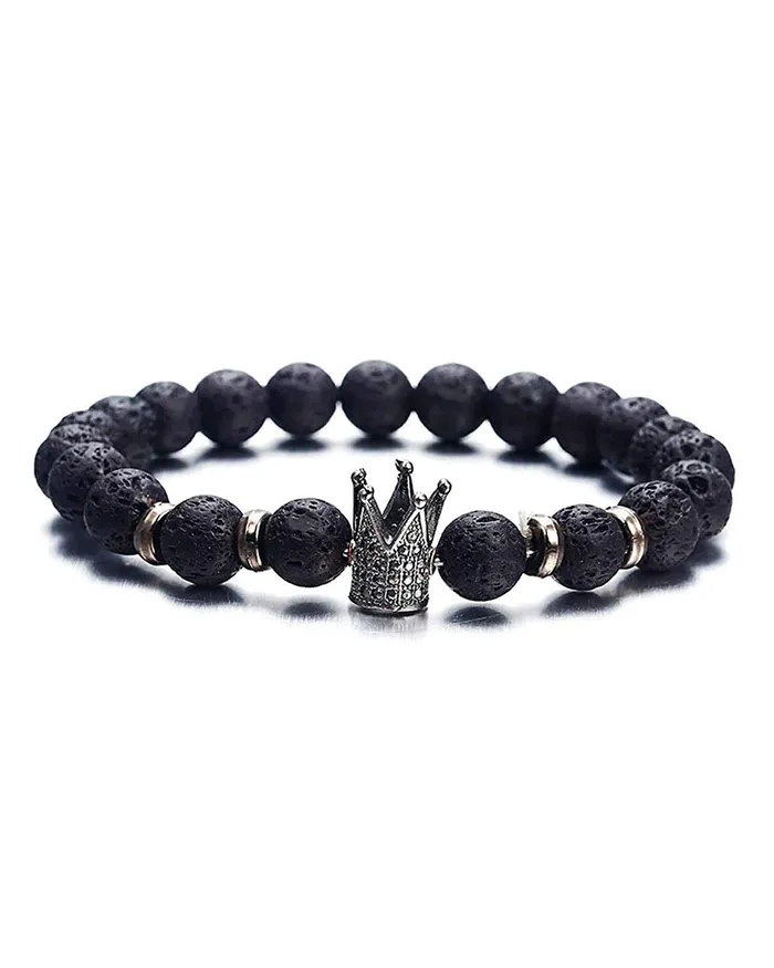 Yellow Chimes Earrings Yellow Chimes Couple Bracelet for Unisex 2 PCS King Queen Crown Charm Natural Stone Couple Bracelet for Women Men 2 Pcs