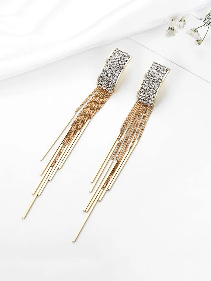 Yellow Chimes Earrings Yellow Chimes Danglers Earrings for Women Gold Plated Crystal Studded Multi Chain Layer Long Dangle Earrings for Women and Girls