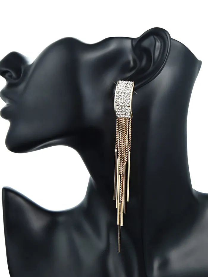 Yellow Chimes Earrings Yellow Chimes Danglers Earrings for Women Gold Plated Crystal Studded Multi Chain Layer Long Dangle Earrings for Women and Girls