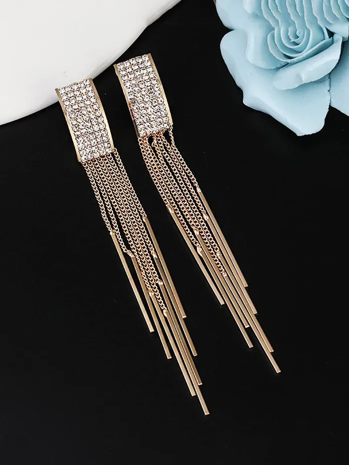 Yellow Chimes Earrings Yellow Chimes Danglers Earrings for Women Gold Plated Crystal Studded Multi Chain Layer Long Dangle Earrings for Women and Girls