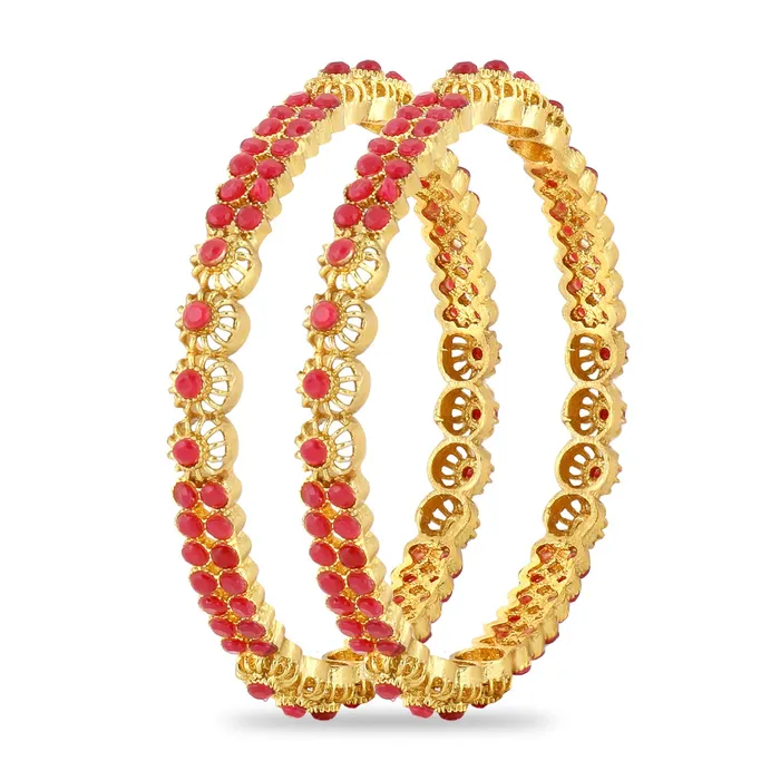 Yellow Chimes Earrings Yellow Chimes Designer Ruby Stones 2 PC Bangle Set Traditional Gold Plated Bangles for Women and Girls 26