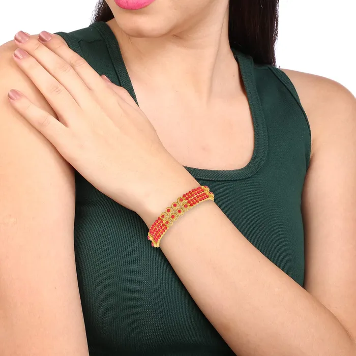 Yellow Chimes Earrings Yellow Chimes Designer Ruby Stones 2 PC Bangle Set Traditional Gold Plated Bangles for Women and Girls 26