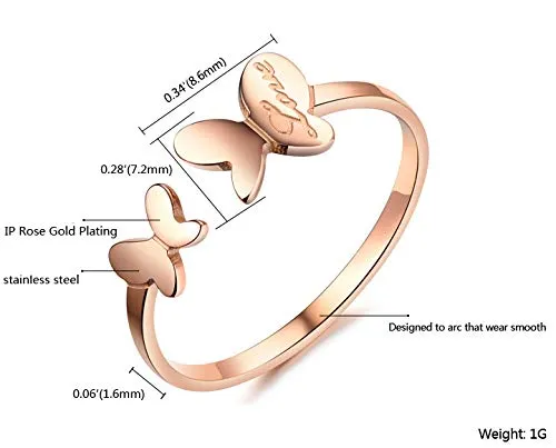 Yellow Chimes Earrings Yellow Chimes Dual Butterfly Love inScript Surgical Steel Rose Gold Ring for Girls and Women