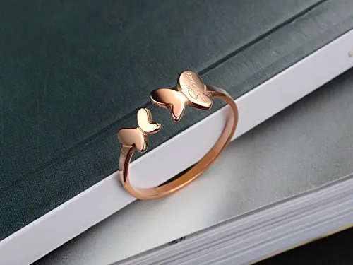 Yellow Chimes Earrings Yellow Chimes Dual Butterfly Love inScript Surgical Steel Rose Gold Ring for Girls and Women