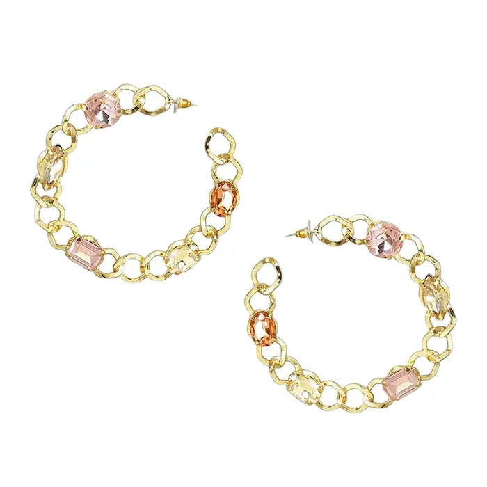 Yellow Chimes Earrings Yellow Chimes Earrings for Women and Girls Fashion Golden Hoops Gold Plated Multicolor Crystal Studded Big Circle Hoop Earrings Birthday Gift for girls and women Anniversary Gift for Wife