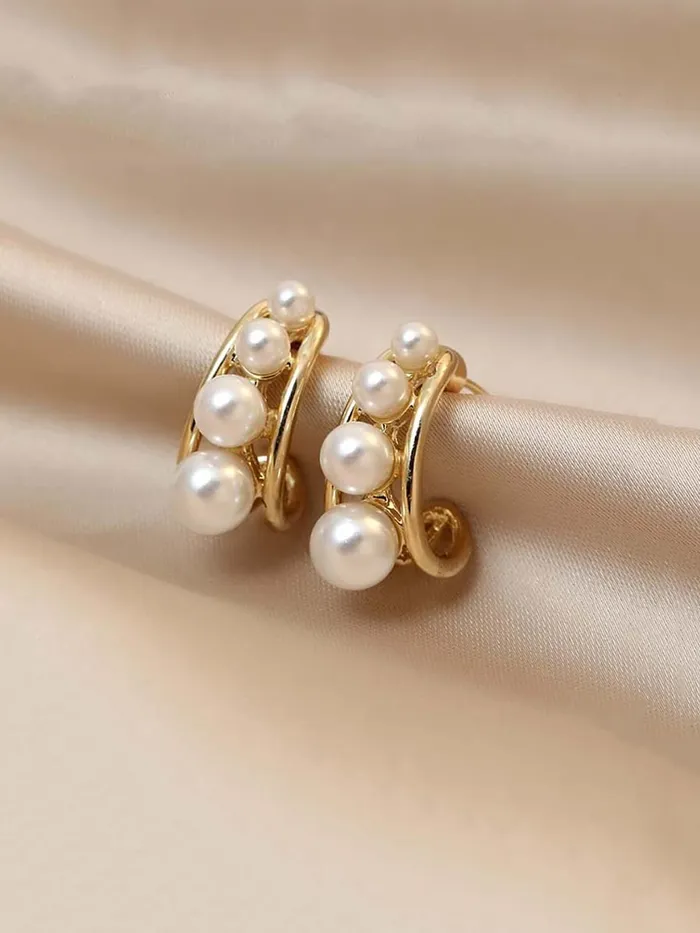 Yellow Chimes Earrings Yellow Chimes Earrings for Women and Girls Fashion Hoops for Girls Gold Tone Pearl Studded Half Hoop Earrings Birthday Gift for girls and women Anniversary Gift for Wife